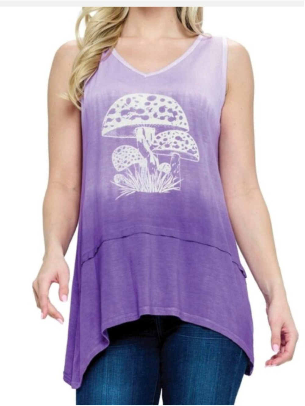 Earthbound Trading Co Purple White Mushroom Tank Top M boho summer